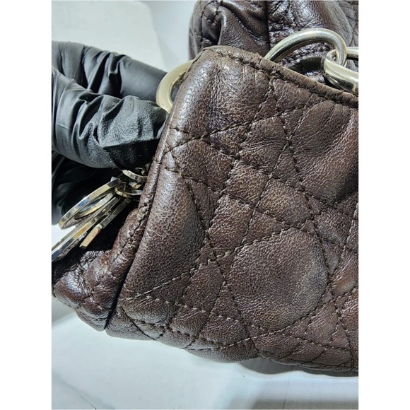 Authentic CHRISTIAN DIOR Cannage Quilted Lambskin Leather Soft Hobo Bag Brown - Picture 11 of 15
